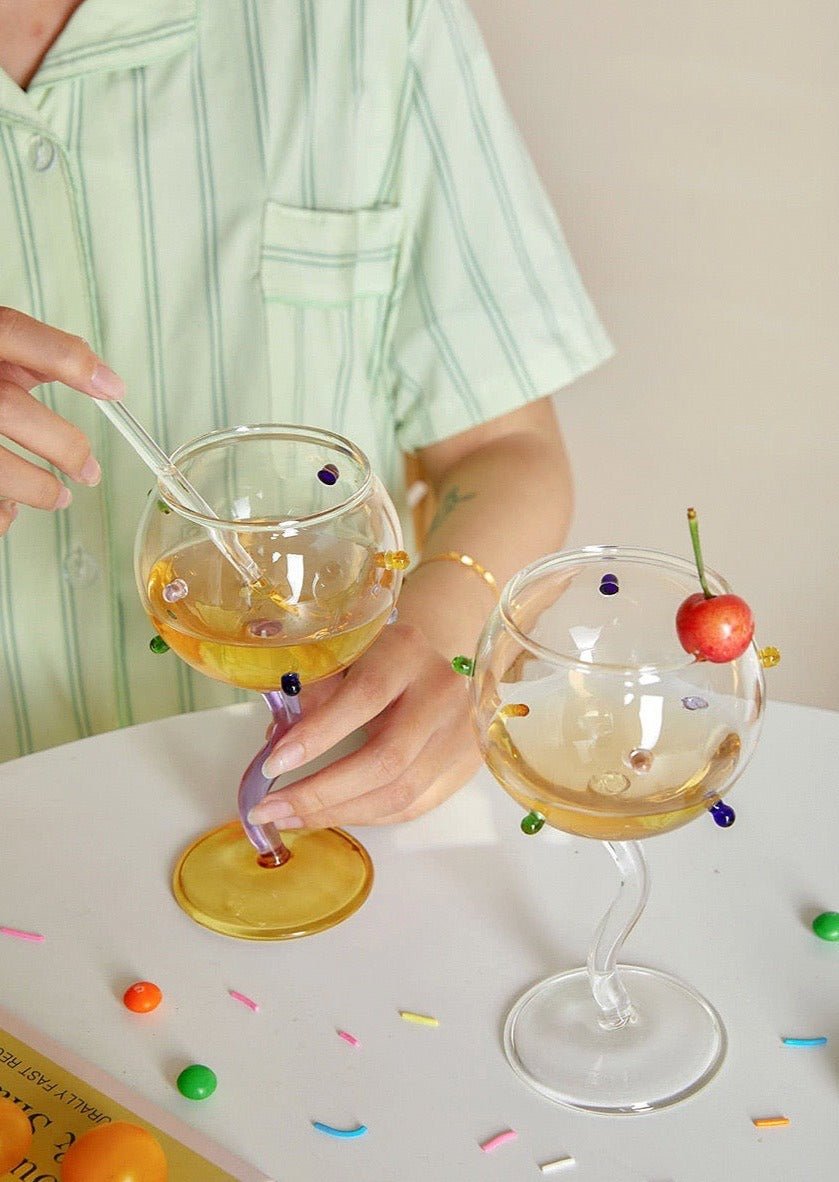 Double Martini hand blown glasses in colorful confetti – Del Sol/Off Fourth