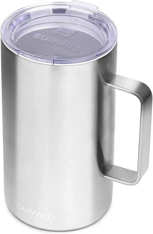 SUNWILL Coffee Travel Mug with Handle, Stainless Steel Insulated Cup Tumbler, 22oz, Powder Coated Mint, Size: 22 oz, White