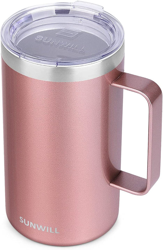 15 oz Insulated Coffee Mug with Handle and Lid, Double Wall Stainless Steel  Vacuum Insulated Tumbler Cup, Travel Coffee Cup Thermal Cup for Home and