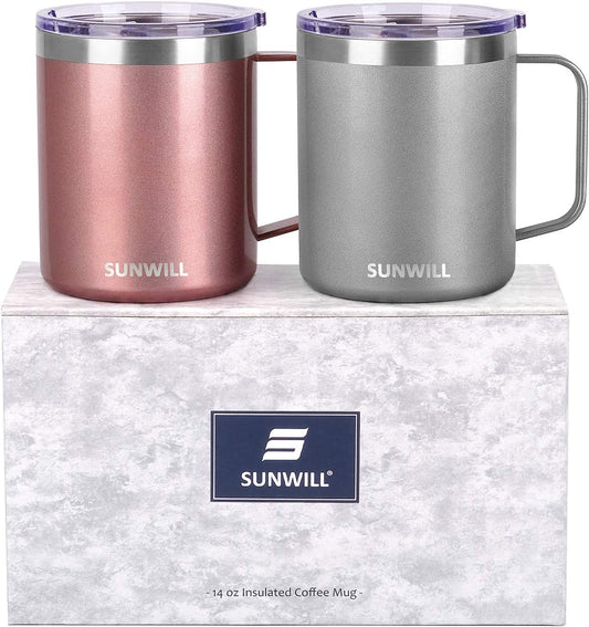  14 oz Travel Coffee Mug, 2 Pack Vacuum Insulated