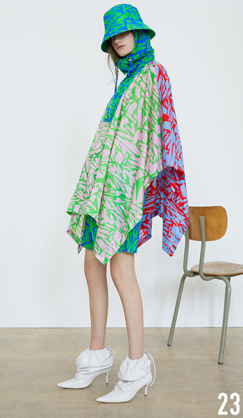 Preen By Thornton Bregazzi Resort 19 Look 23 Adrianna Poncho, Jay Shorts, Holly Hat and Rose Boot. 