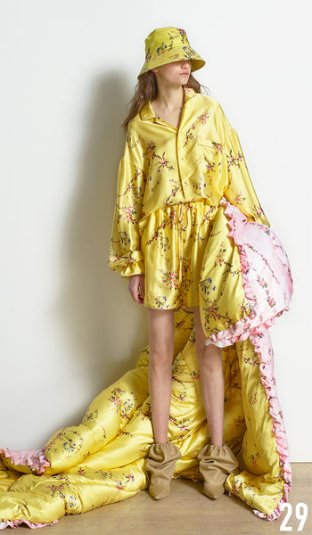 Preen By Thornton Bregazzi Resort 19 Look 29 Rose Shirt, Sally Shorts, Holly Hat, Rose Boot and Quilted Eiderdown. 