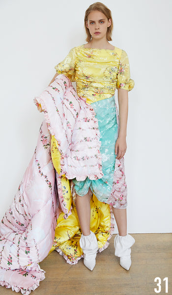 Preen By Thornton Bregazzi Resort 19 Look 31 Javine Dress, Rose Boot and Quilted Eiderdown.
