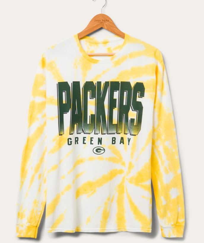 Green Bay Packers Junk Food Tie-Dye Long Sleeve T-Shirt - Cream