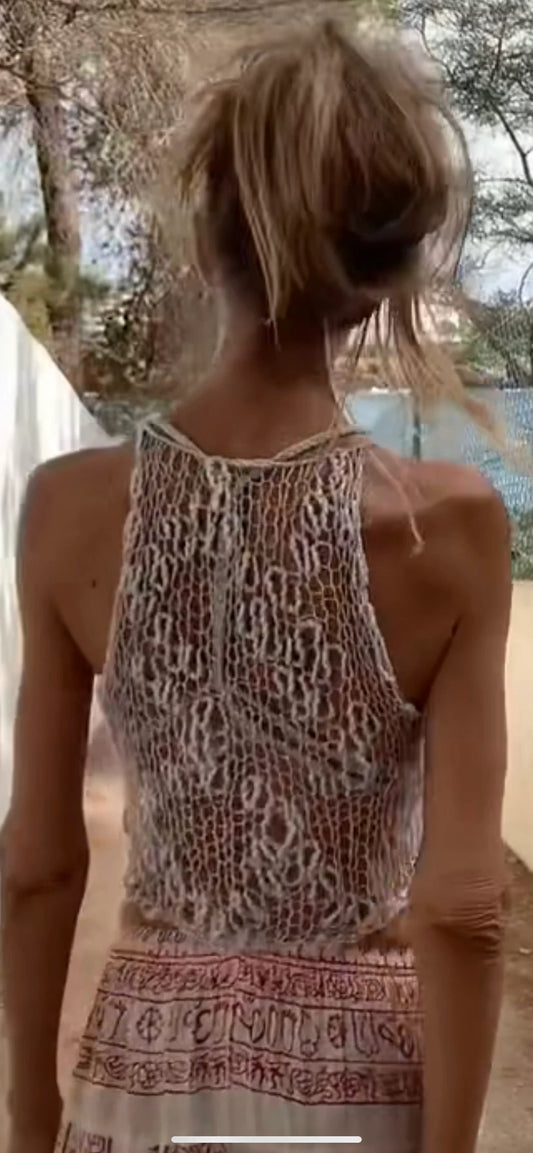 Knitted Sheer Hemming Embroidered Tank Top Off-white ($15