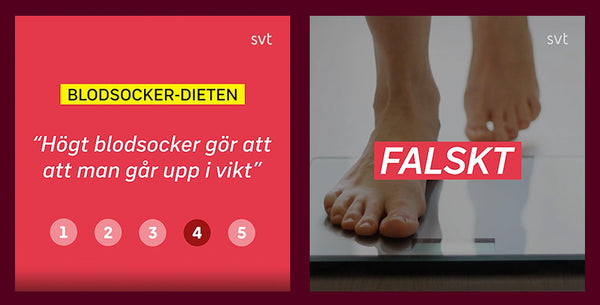 Svt säger att det är falskt att man går upp i vikt av högt blodsocker