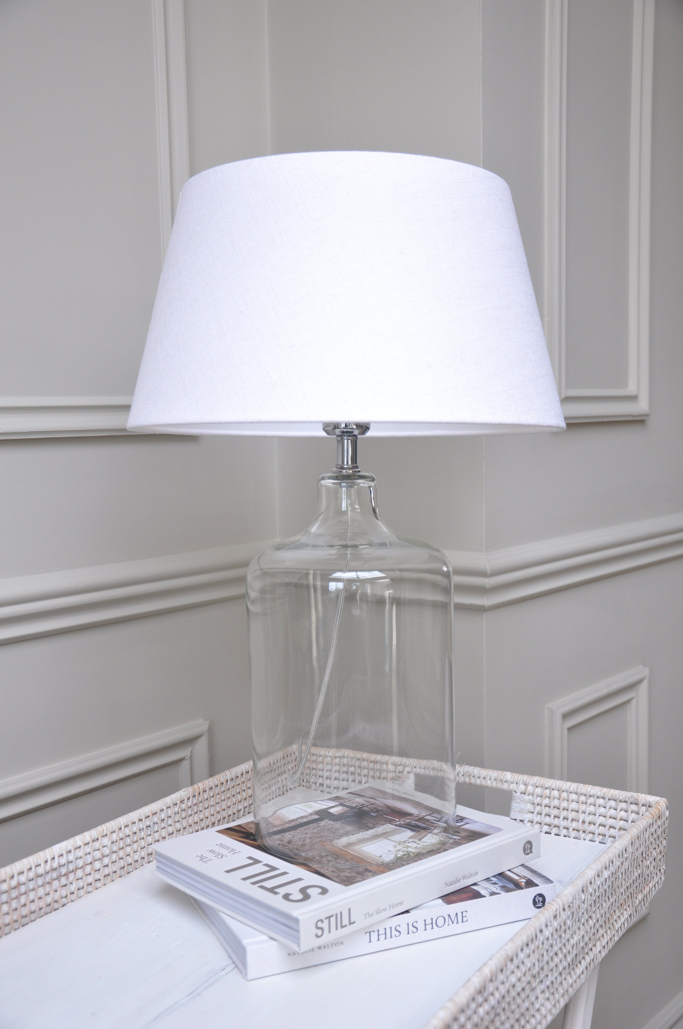 glass lamp with white shade