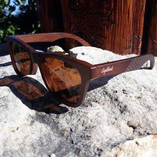 Crimson Wooden Sunglasses, Tea Colored Polarized Lenses