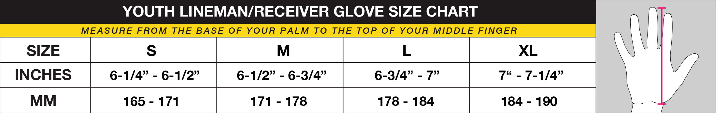 Receiver Gloves Size Chart