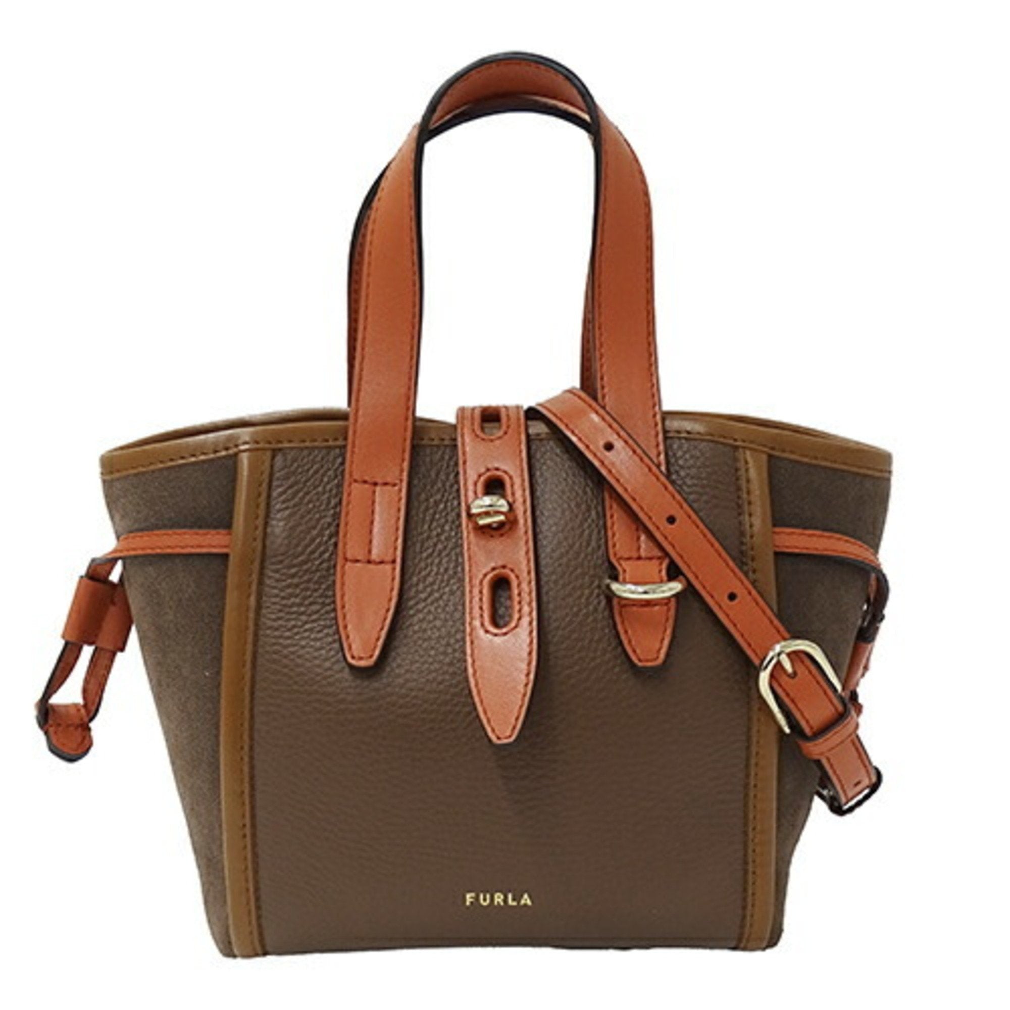Bag Women's Handbag Shoulder 2way Leather NET Brown Orange Compact