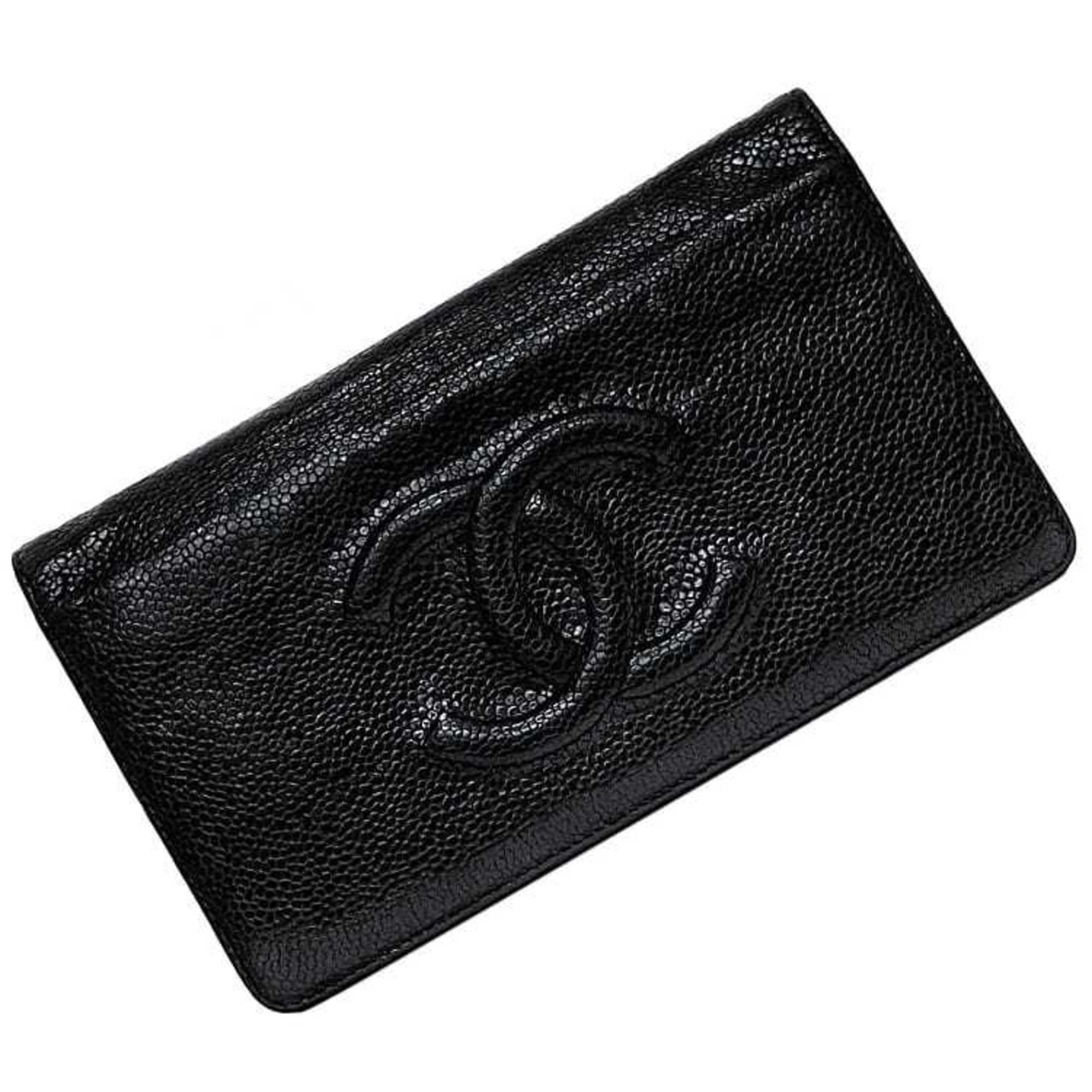 Bi-fold Long Wallet Black Mark Ec-19907 16 Series Leather Caviar 16048431 Folding Women's