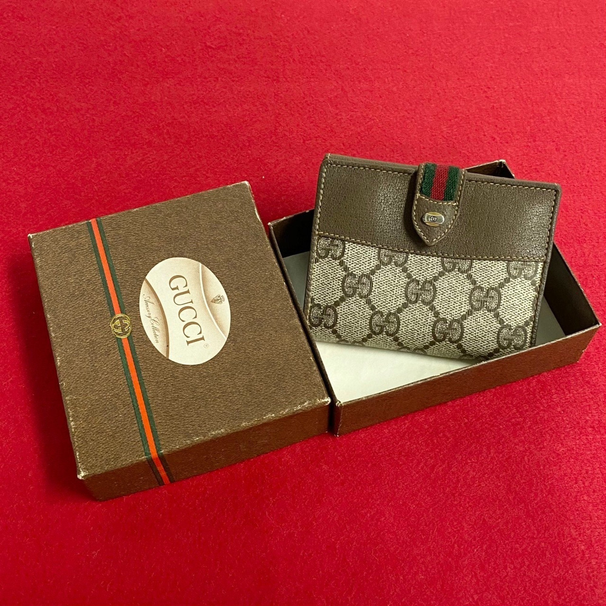 Old Sherry GG Monogram Leather Bi-fold Wallet Brown 36202