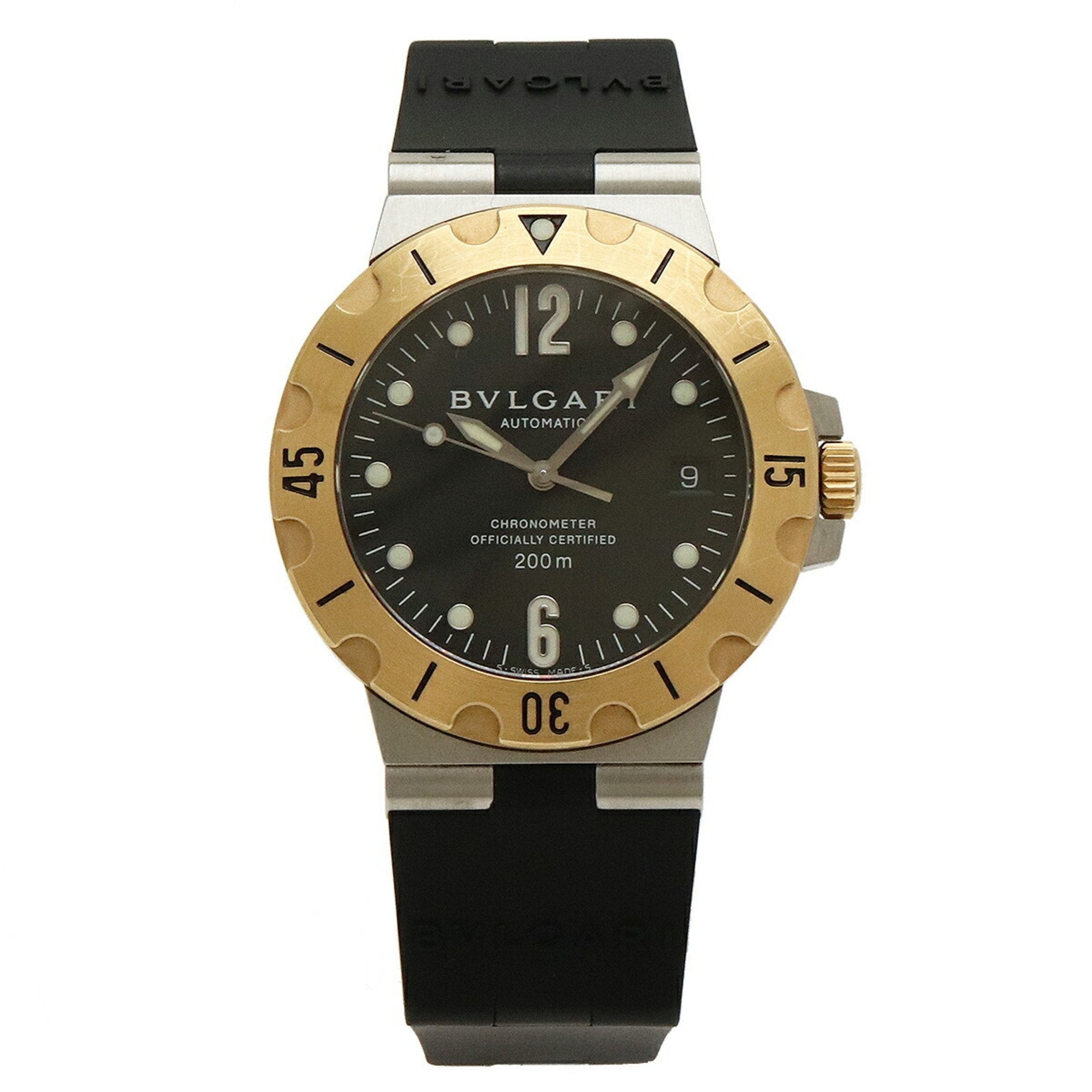 Diagono Scooter Date Black Dial YG SS Rubber Men's AT Automatic Watch SD38SG