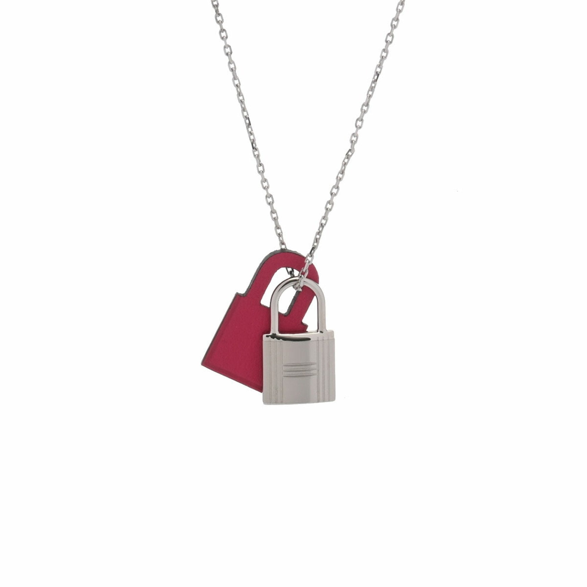 Image of HERMES O'Kelly PM Silver/Pink - Y Stamp [circa 2020] Unisex Leather Metal Necklace