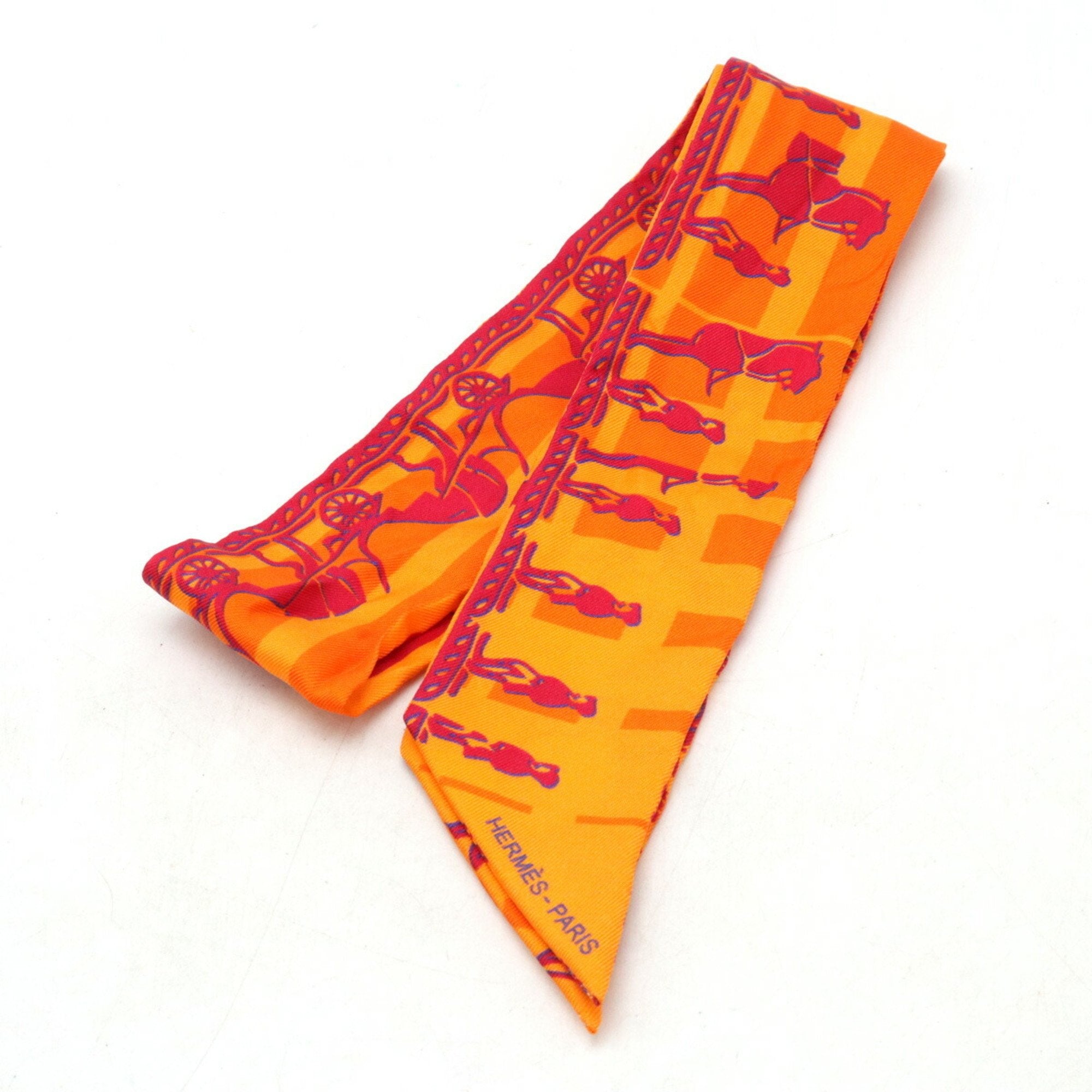 Twilly Faubourg 24 Ginza 5-4- Scarf Muffler 10th Anniversary 100% Silk Orange