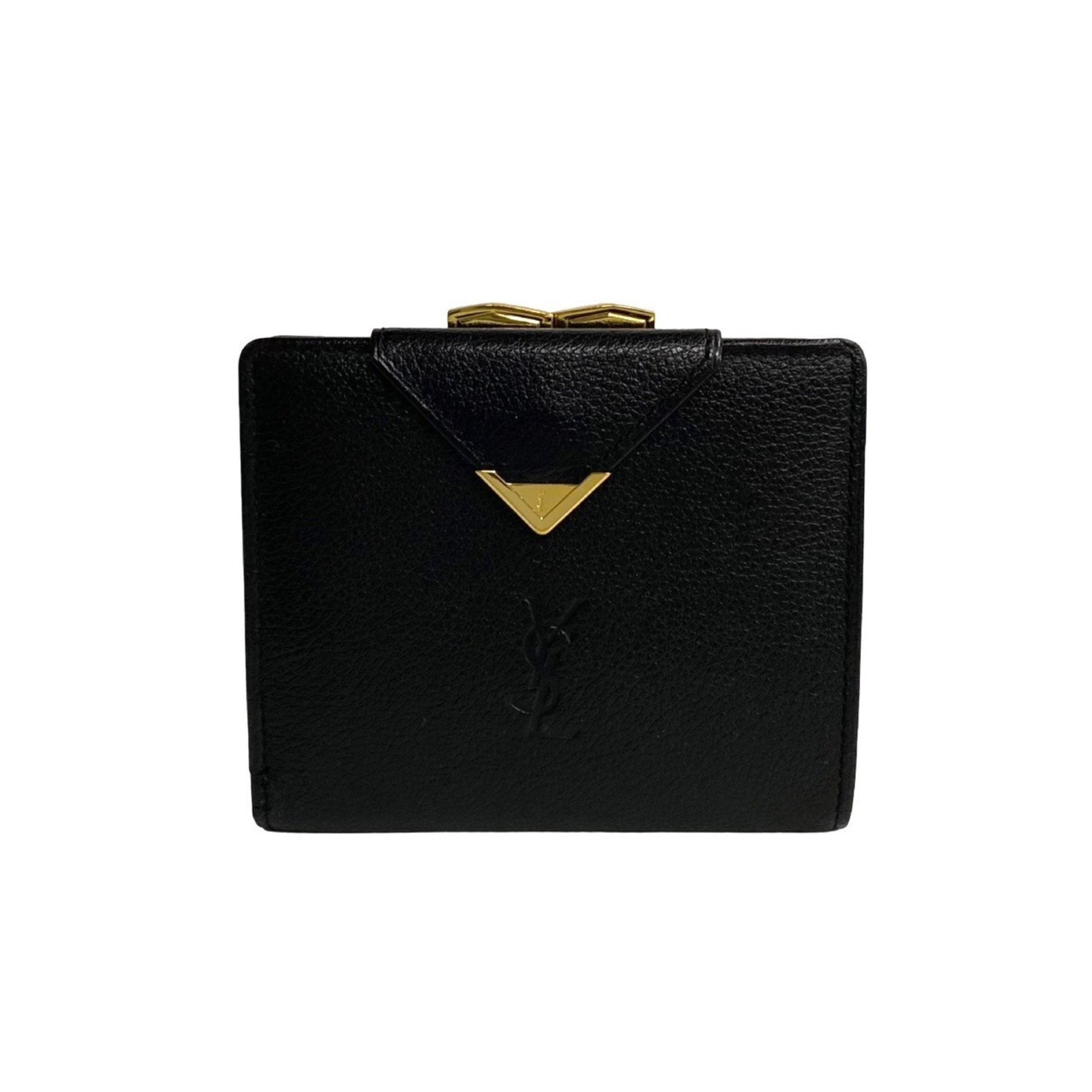 YVES Metal Fittings Leather Bi-fold Wallet Black 06144