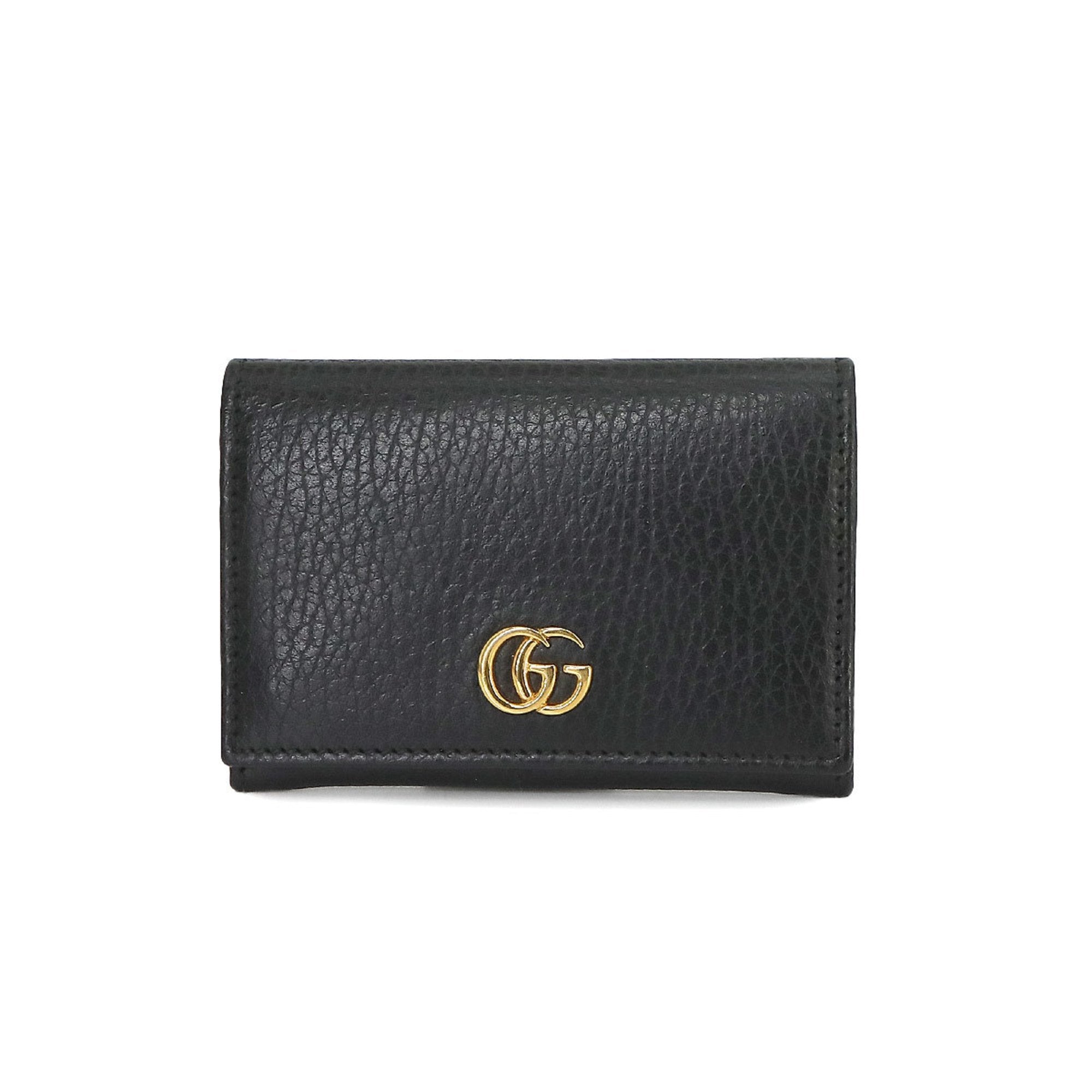 GG Marmont Card Case Wallet Leather Black 474748 Hardware