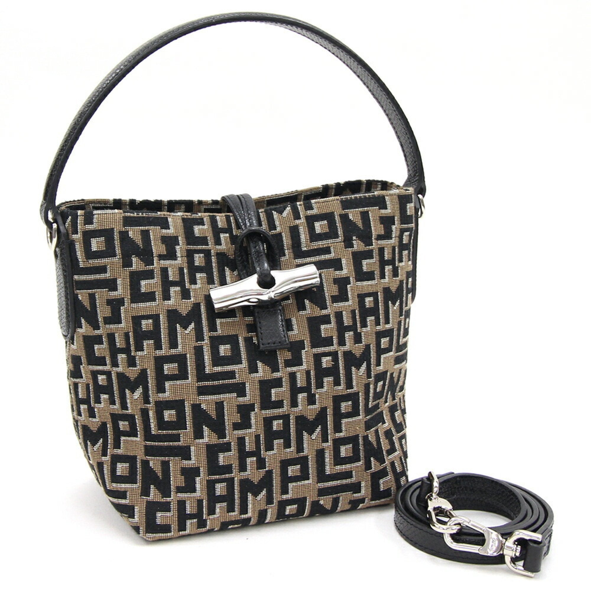 Handbag Rozo Essential Bucket Bag S Brown Black Canvas Leather Shoulder Women's