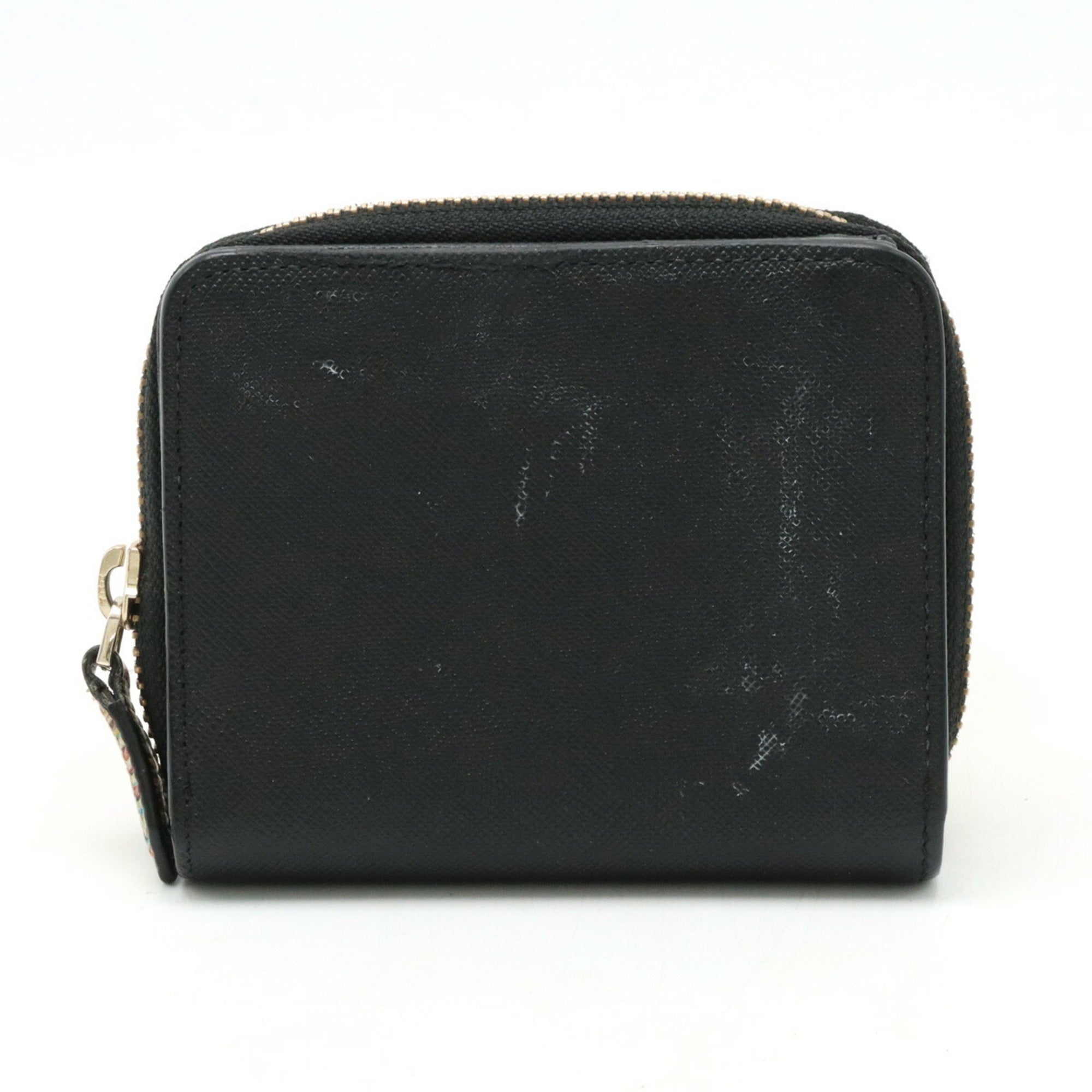 Zip Straw Grain II Bi-fold Wallet Leather Black Multicolor PSC783