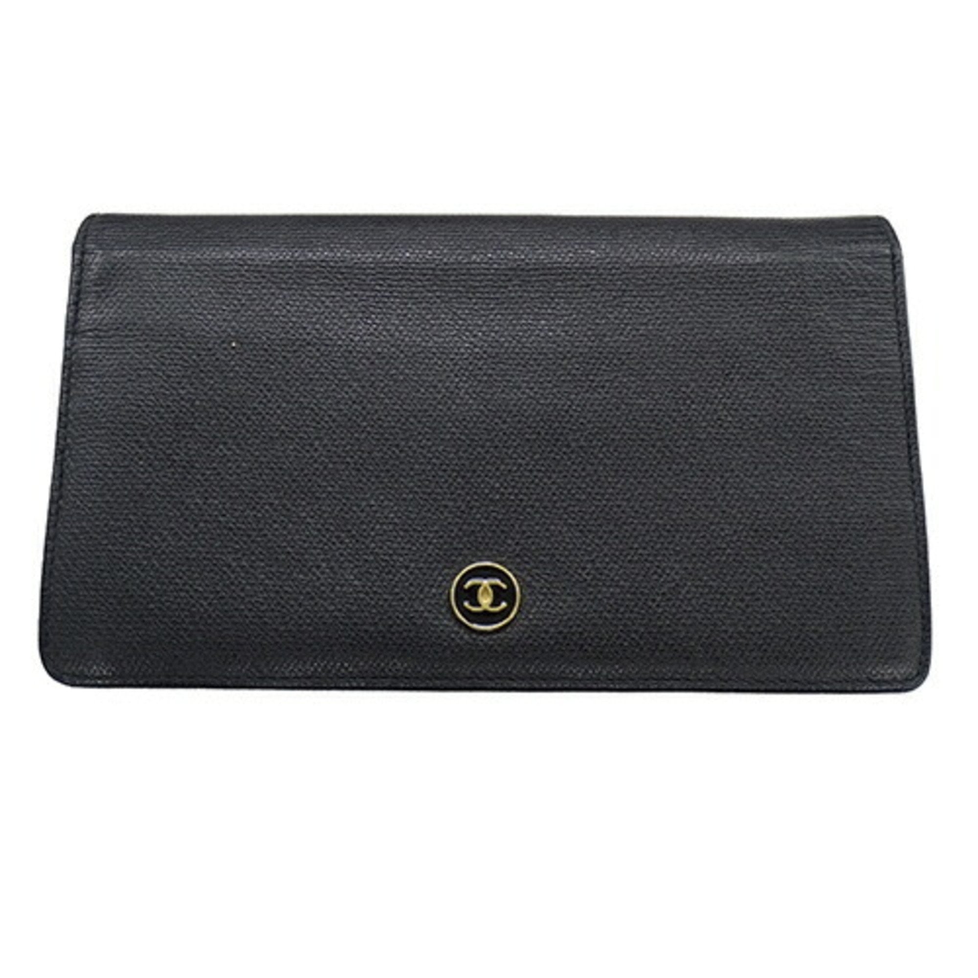 Women's Wallet Long Bi-fold Leather Button Black A20904