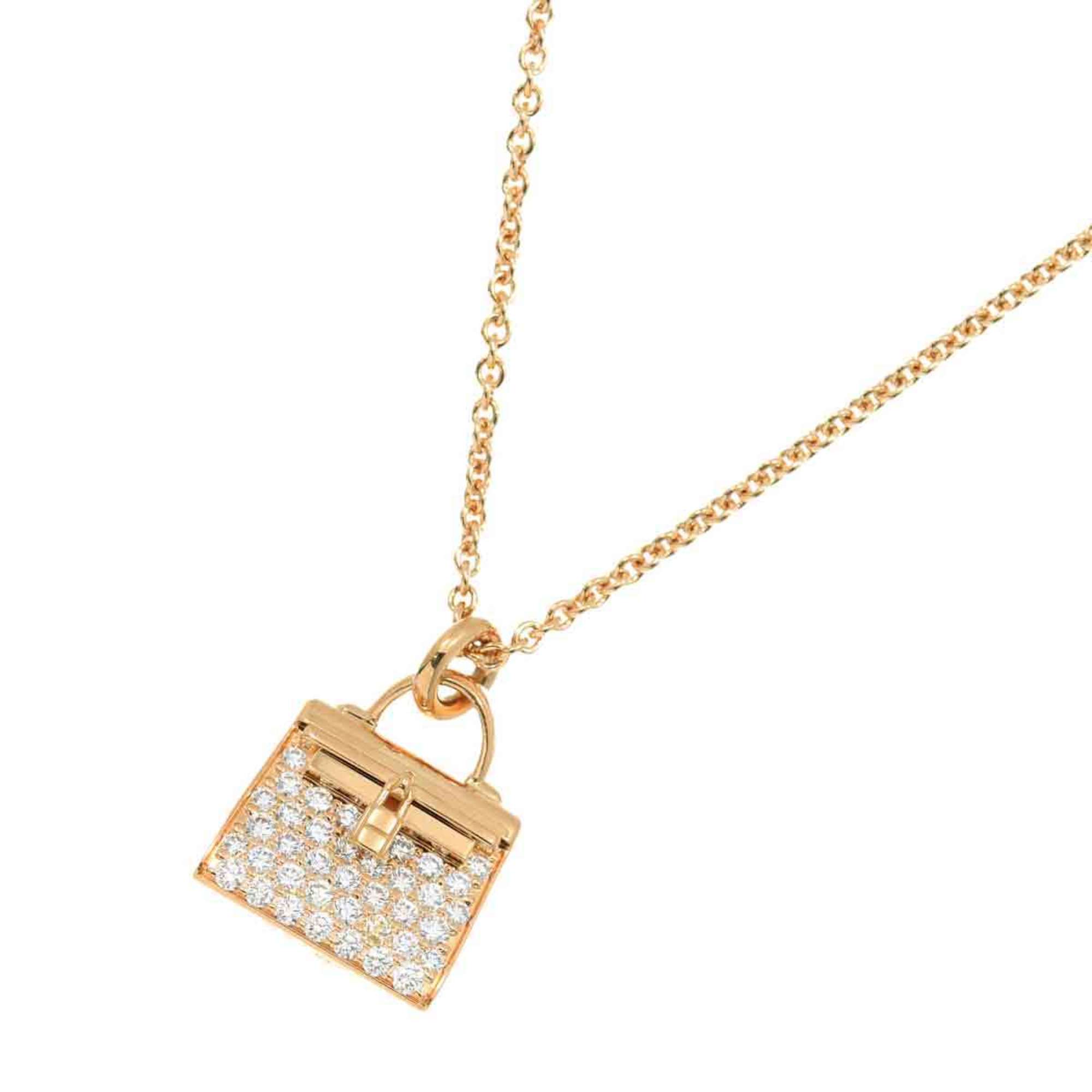 image of HERMES Amulet Kelly Diamond Necklace 40cm K18 PG Pink Gold 750