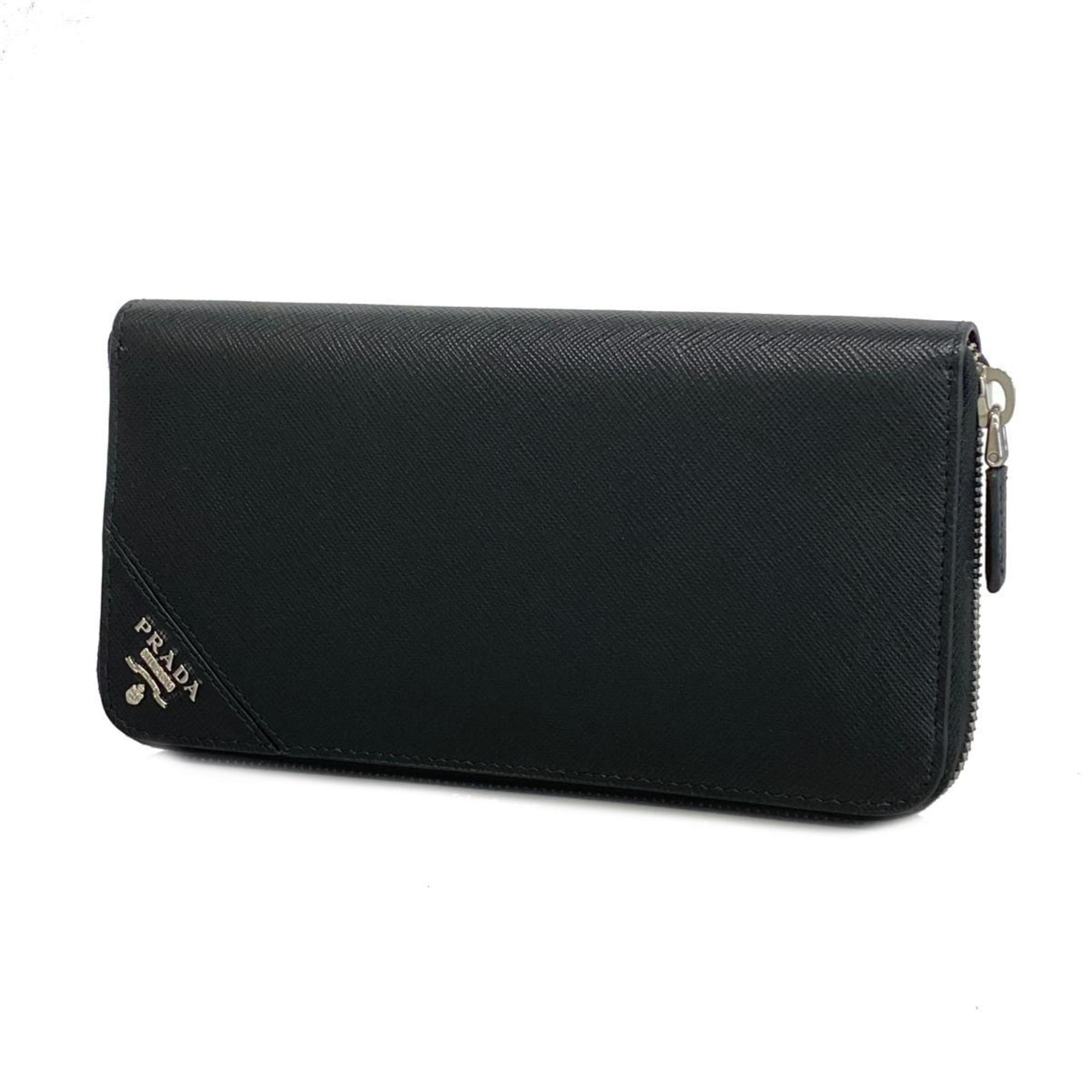 Long Wallet Leather Black Men's Women's