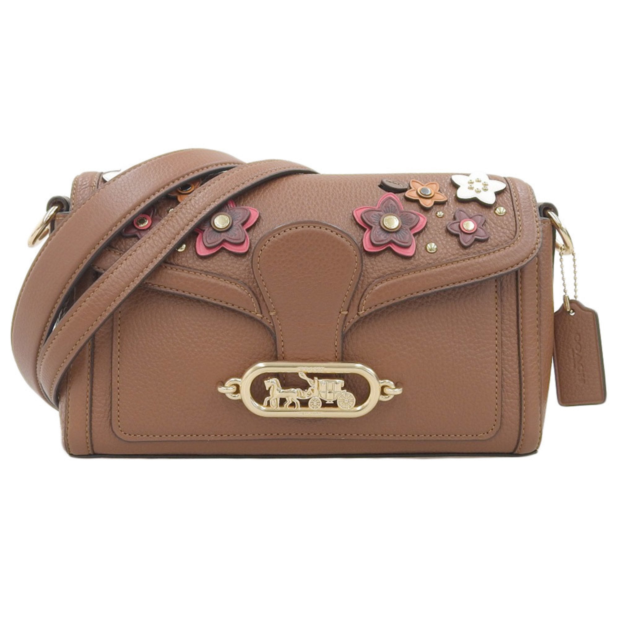 Flower Stitch Shoulder Bag Leather Brown 1936