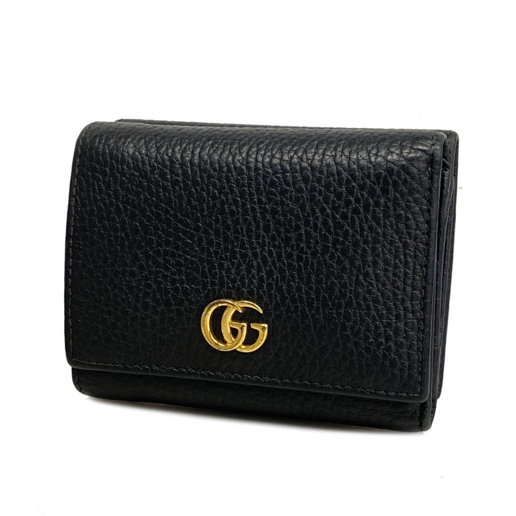 Tri-fold Wallet GG Marmont 474746 Leather Black Women's