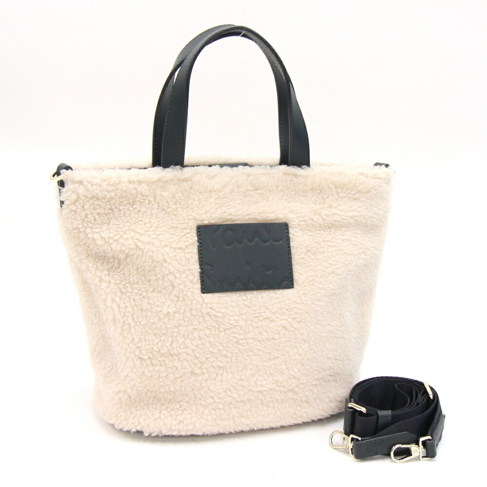 Handbag APW411 Ivory Gray Black Polyester Leather Shoulder Bag Fur Women's