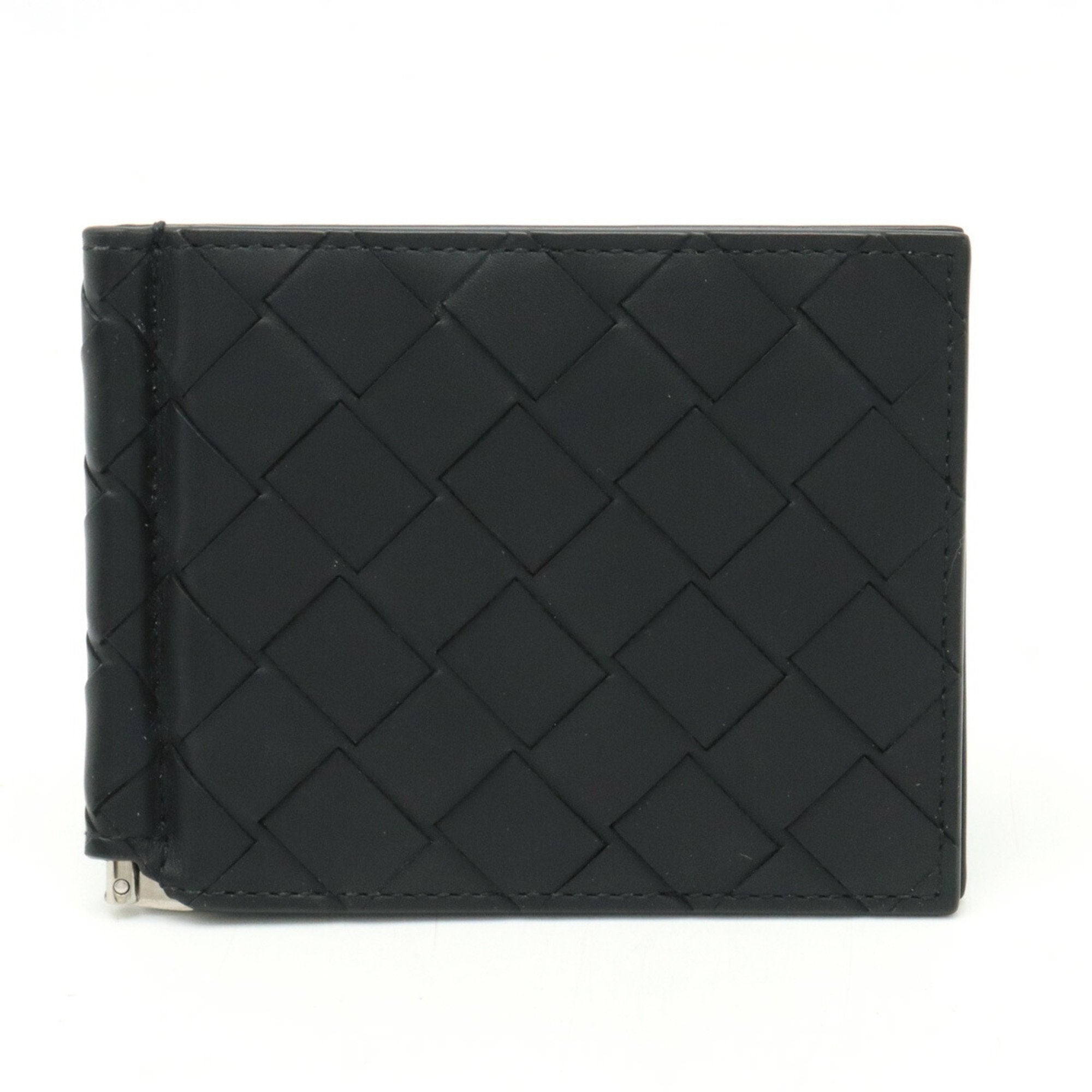 Maxi Intrecciato Billfold With Money Clip Leather Black 592626