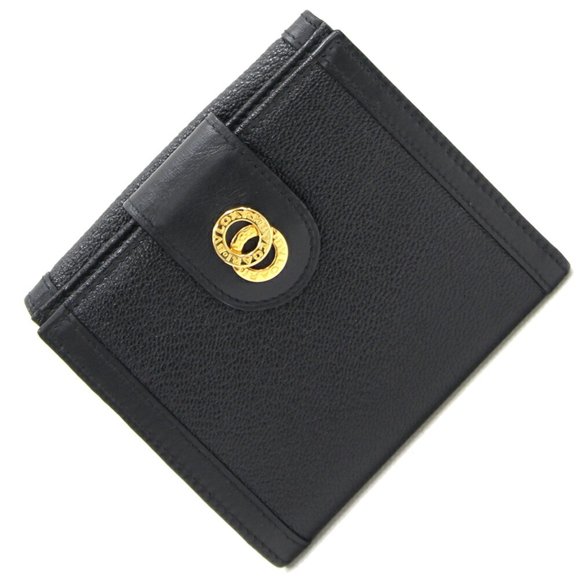 W Wallet Doppio Tondo 26203 Black Leather Compact Folding Women's