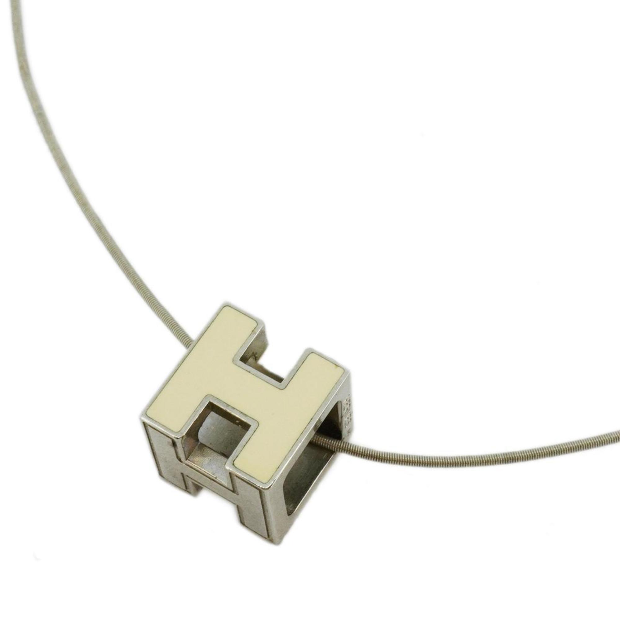 image of HERMES Necklace H Cube Cage d'Ash Metal Silver White Women's