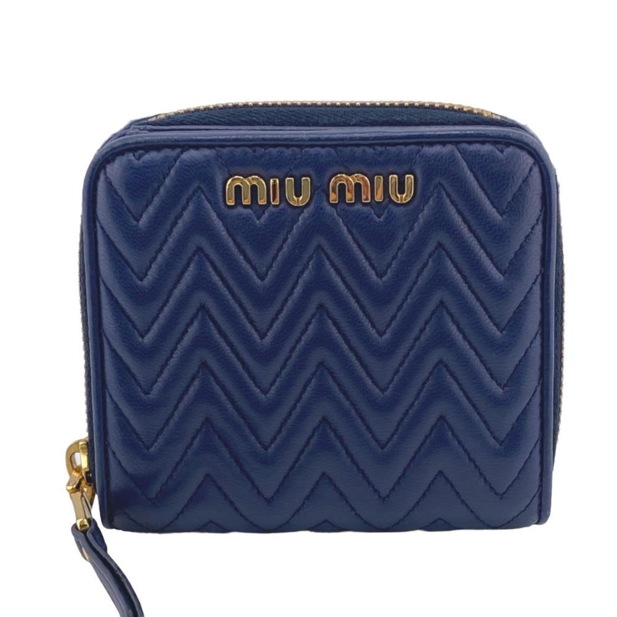 MIUMIU 5ML522 Nappa Compact Wallet Round Bi-fold Blue Women's Z0006128