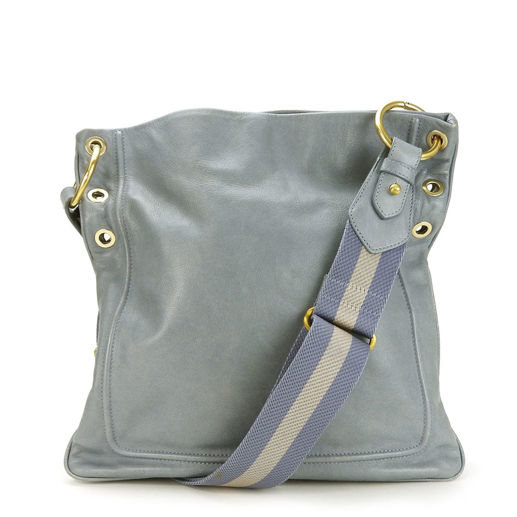 Shoulder Bag Leather Light Blue Women's