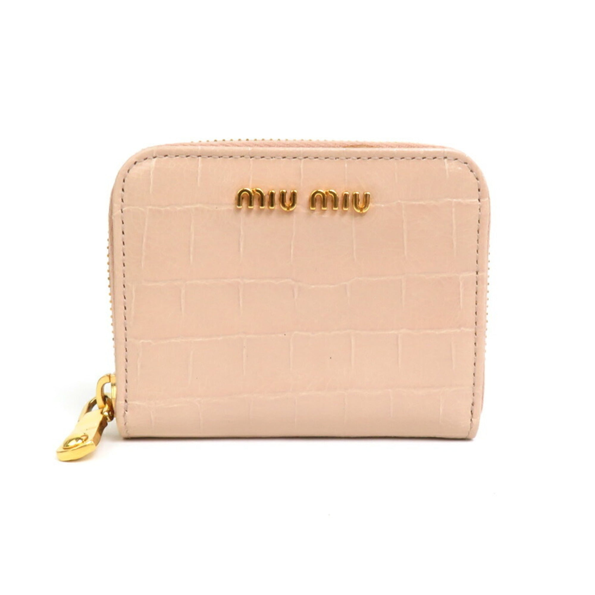 Miu Coin Case Embossed Leather Light Pink Women's 5M0268
