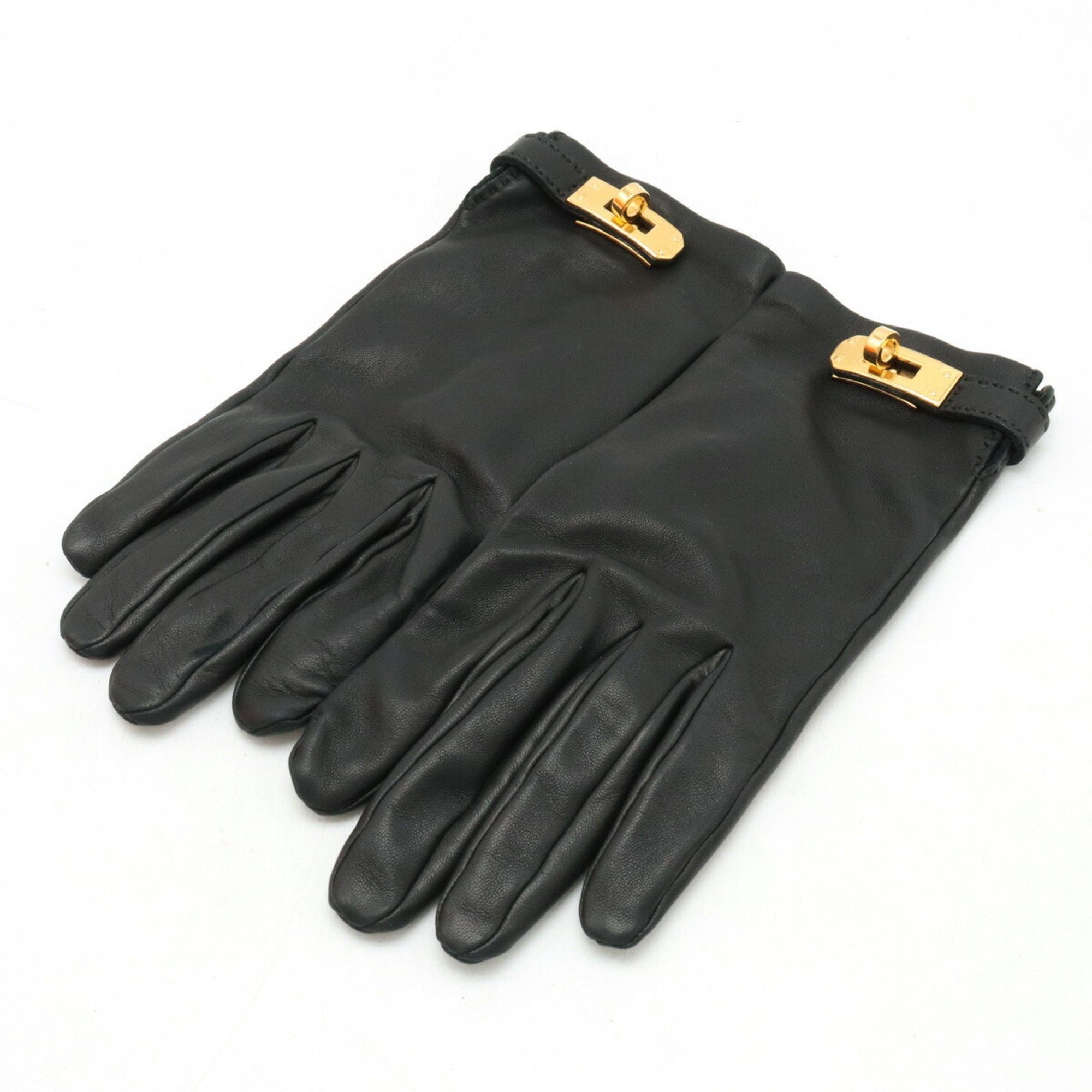 image of HERMES Kelly GANTS FEMME SOYA Gloves Leather Black #7 Size 7