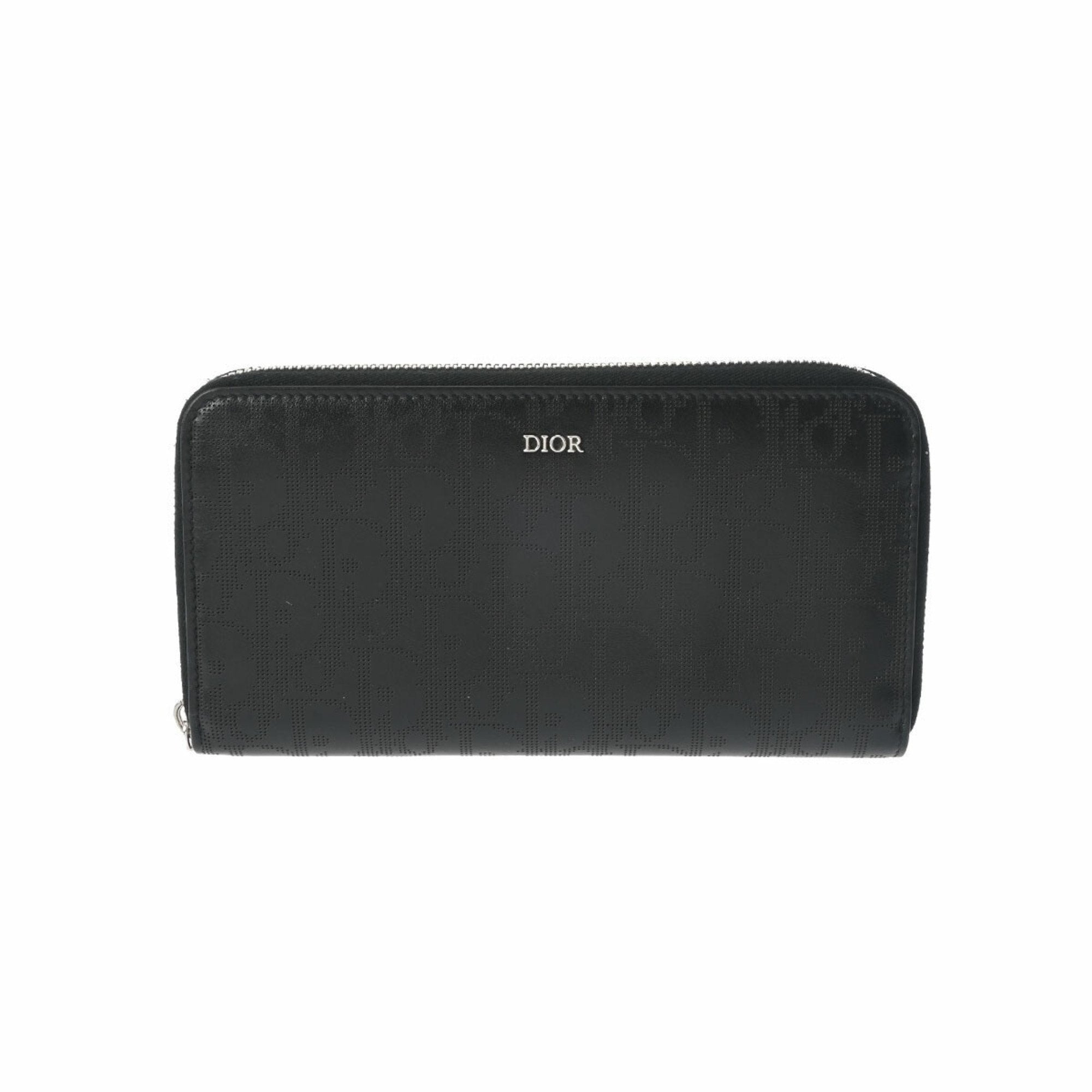 HOMME Round Zip Long Wallet Black Men's Perforated Leather