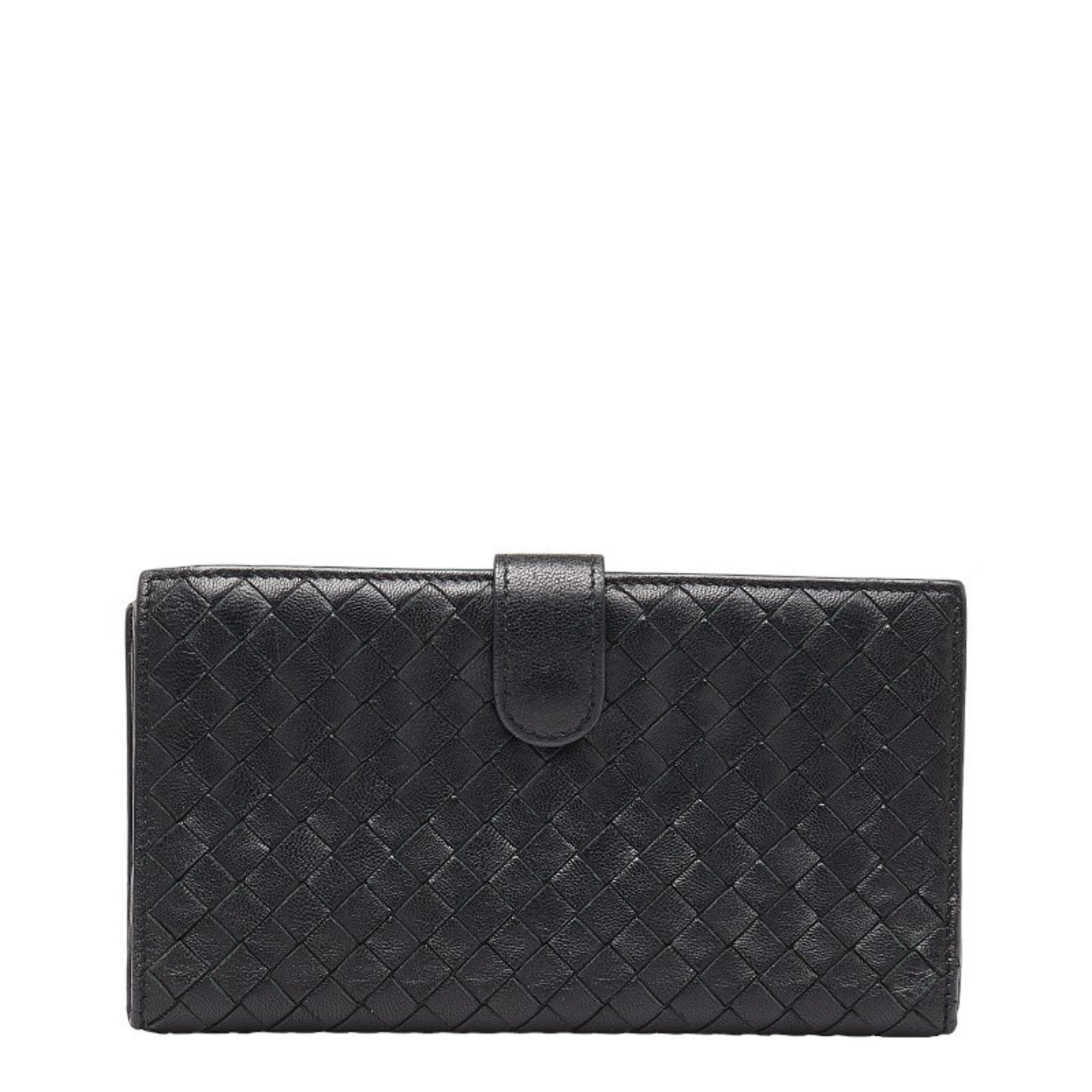 Intrecciato Long Wallet Black Leather Women's BOTTEGAVENETA