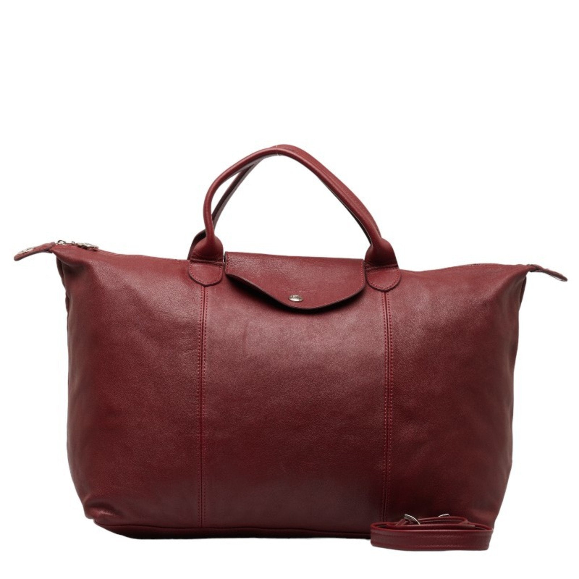 Pliage Cuir Handbag Shoulder Bag Bordeaux Leather Women's