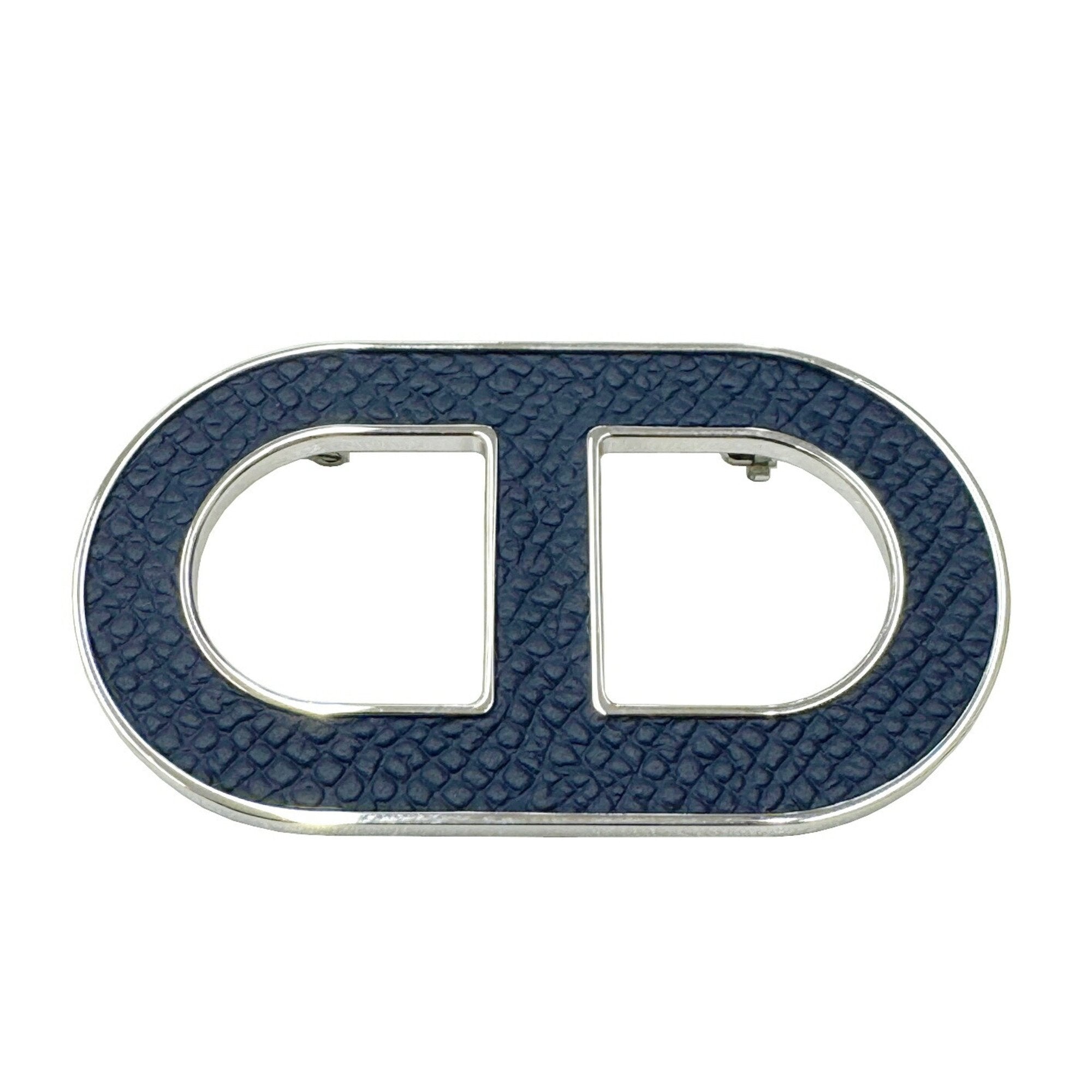image of HERMES Chaine d'Ancre Brooch Badge Epson Navy Leather Metal Men's Women's