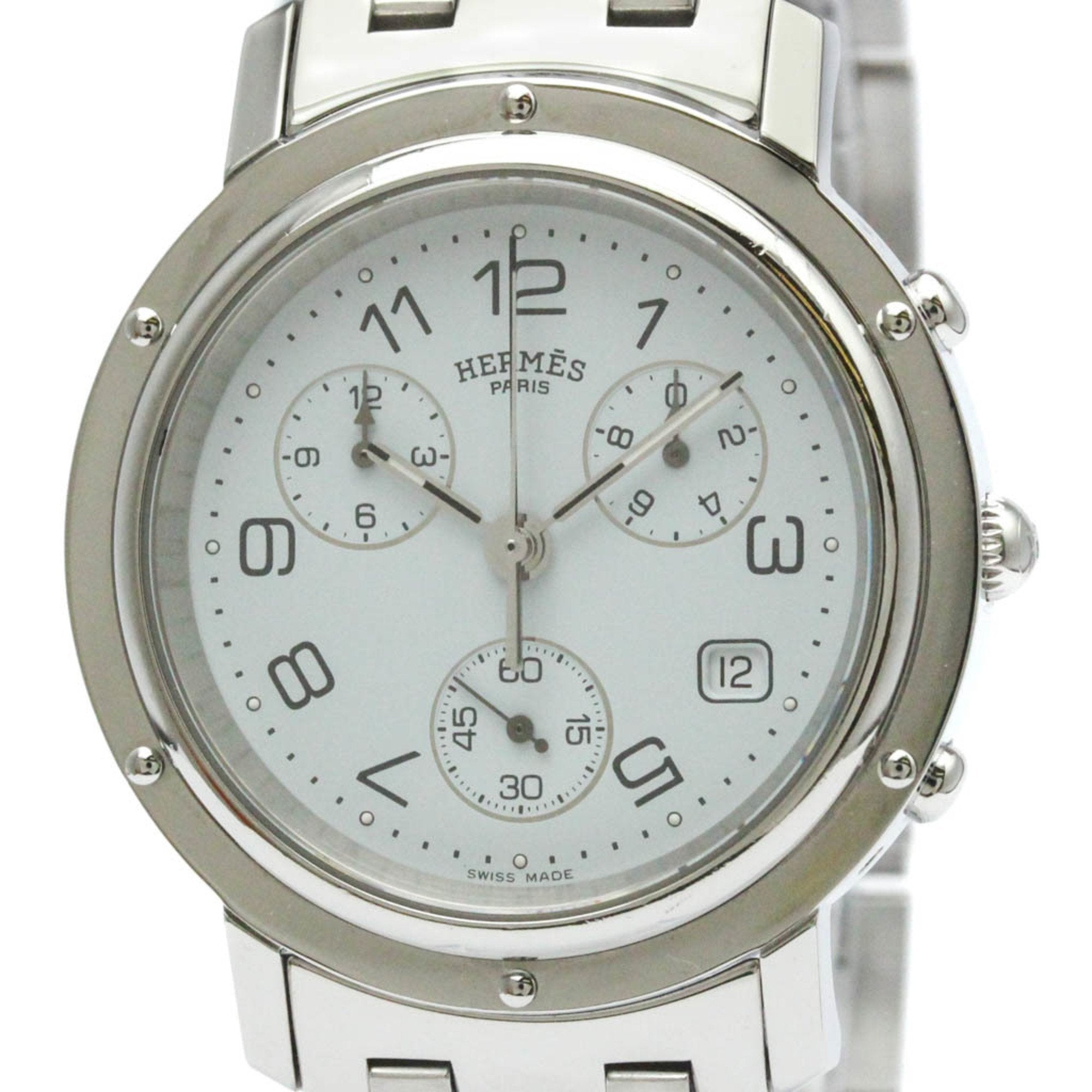 image of HERMESPolished  Clipper Chronograph Steel Quartz Mens Watch CL1.910 BF571255