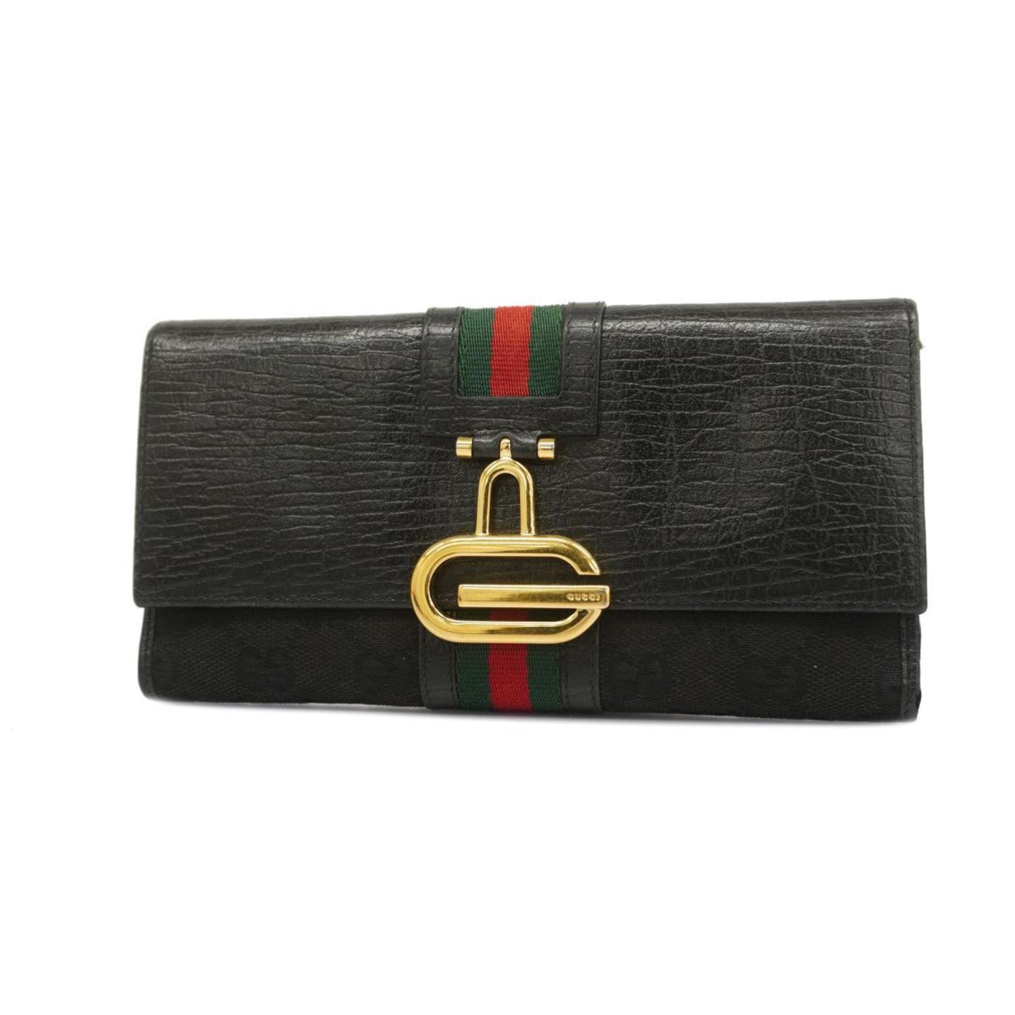 Long Wallet GG Canvas Sherry 131847 Leather Black Women's