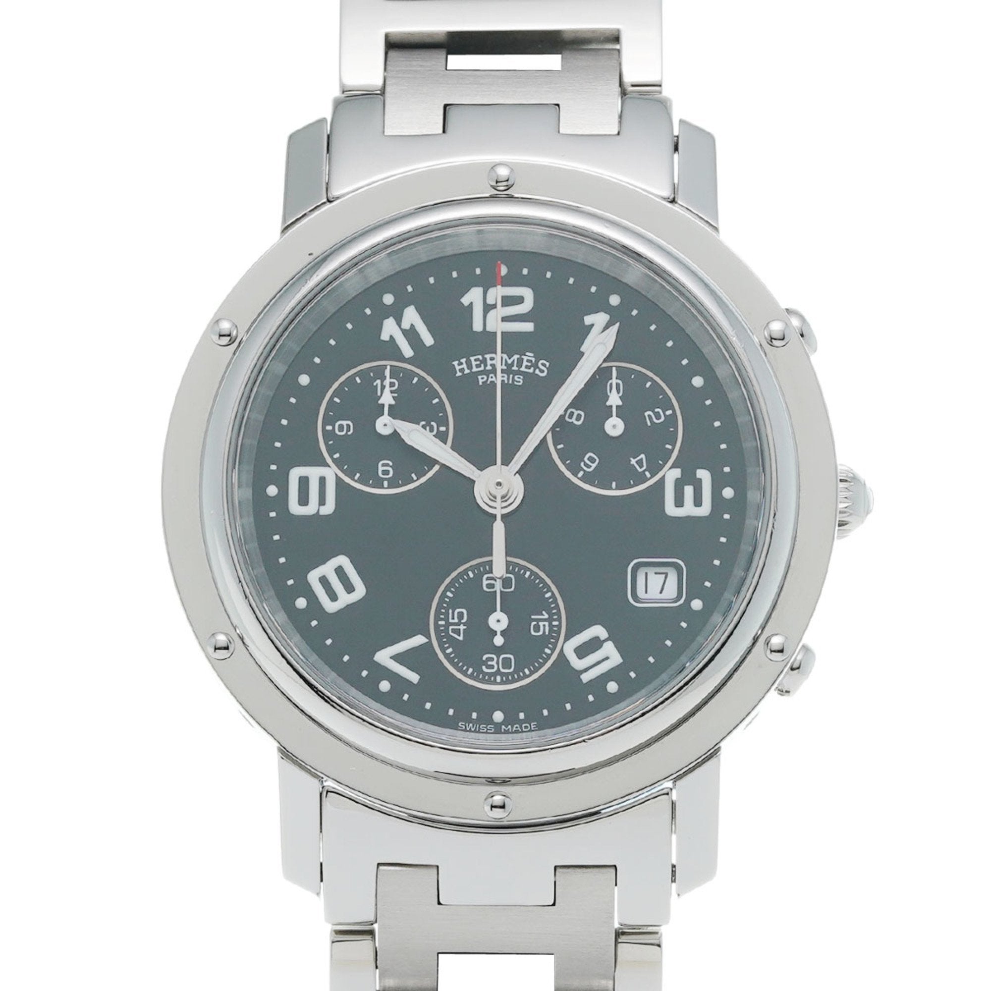 image of HERMES Clipper Diver Chronograph CL1.910 Men's Stainless Steel Wristwatch Quartz Black Dial