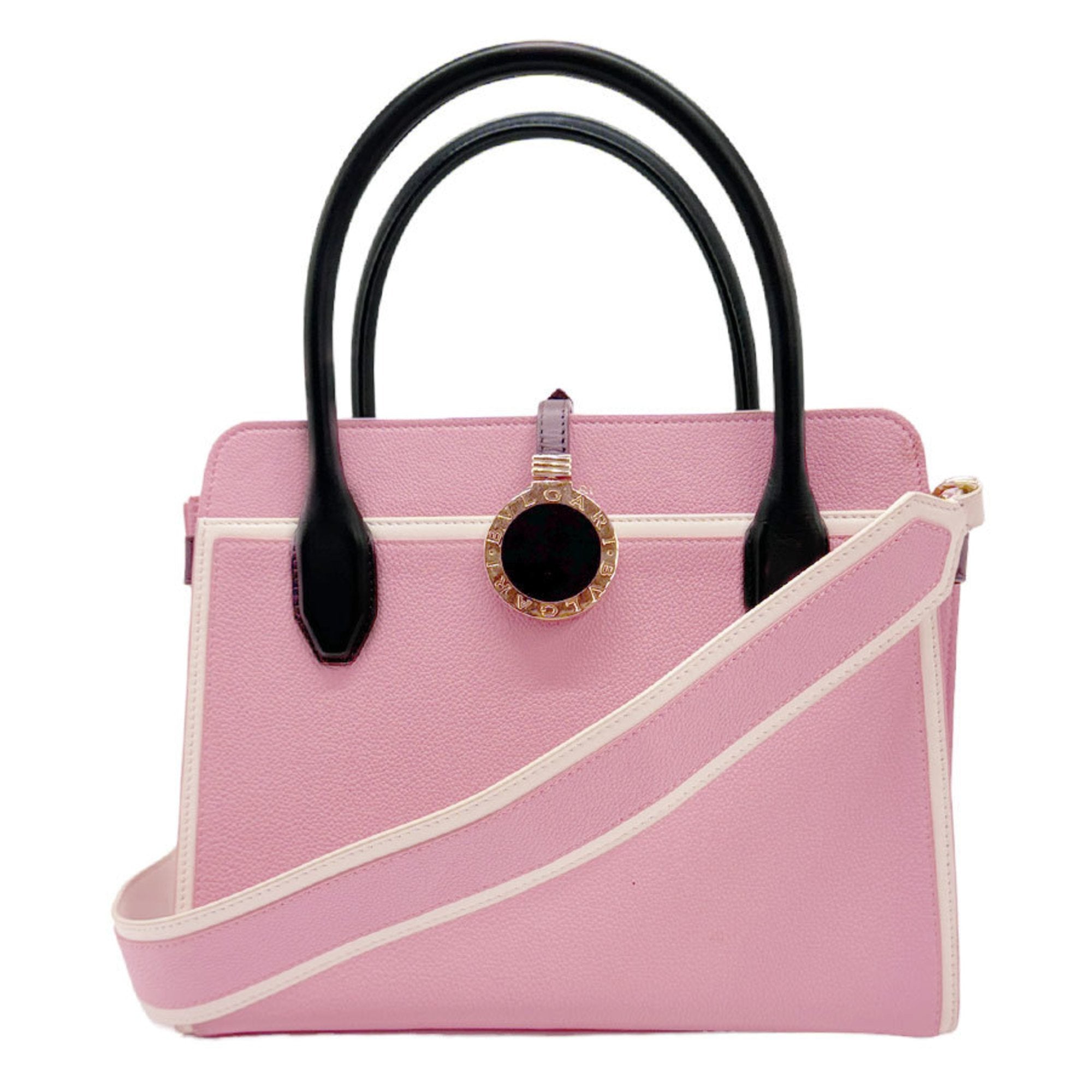 Handbag Shoulder Bag Leather Pink/Black Women's Z0796