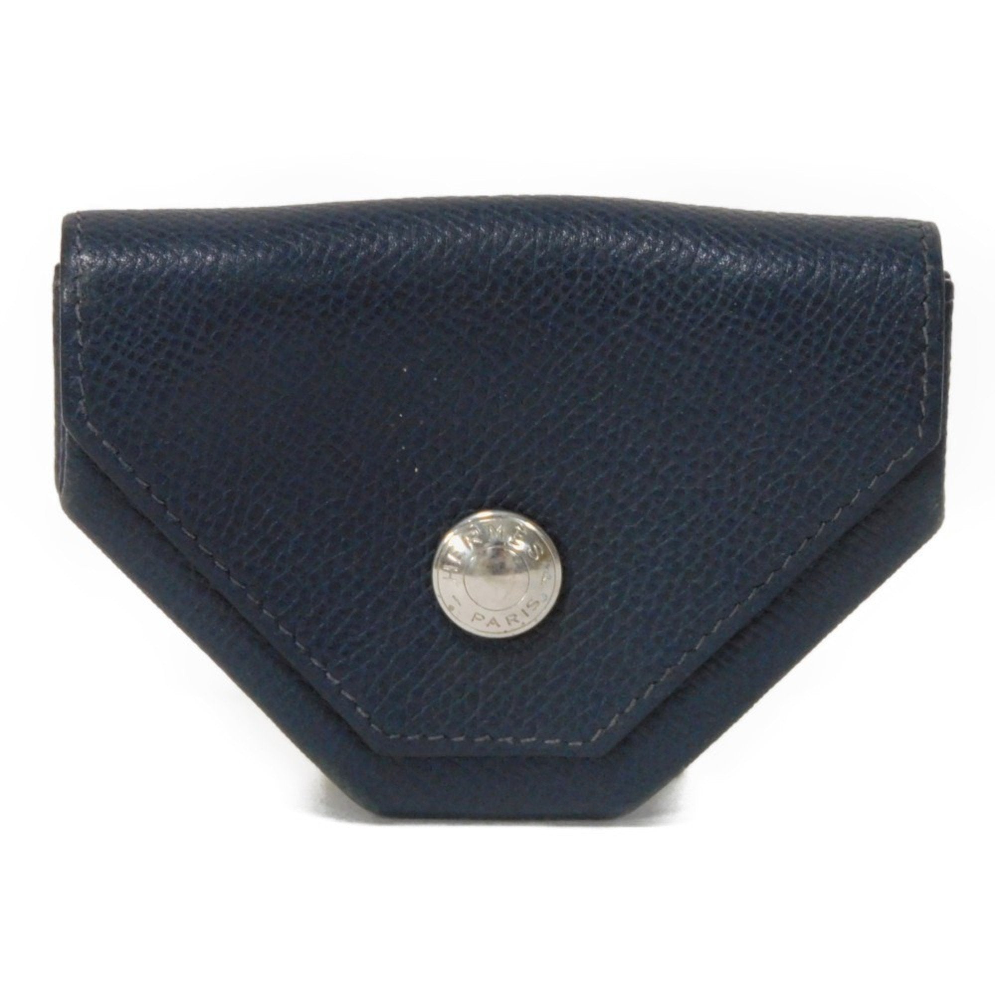 Coin Case Le Vingt Quatre Serie Snap Button Navy Silver Veau Epsom Blue Indigo I Engraved Men's Women's
