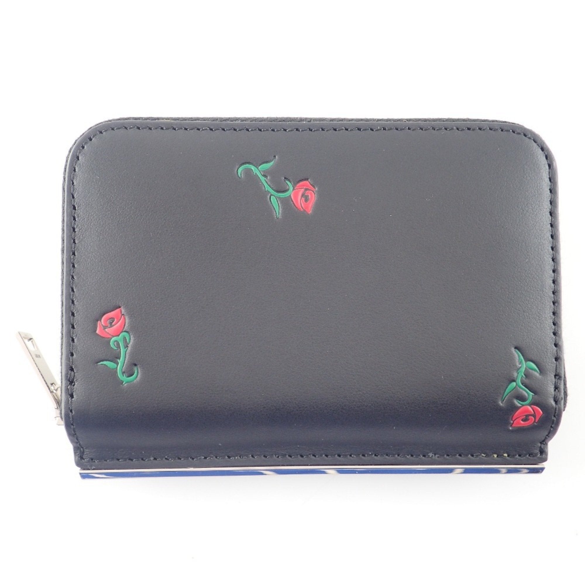 Rose Print Compact Wallet Bifold Black