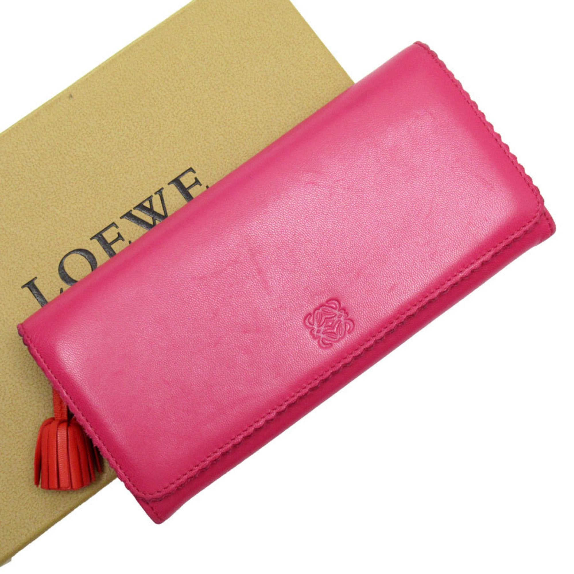 Bi-fold Long Wallet Anagram Tassel Leather Pink/Orange Silver Women's W0152a