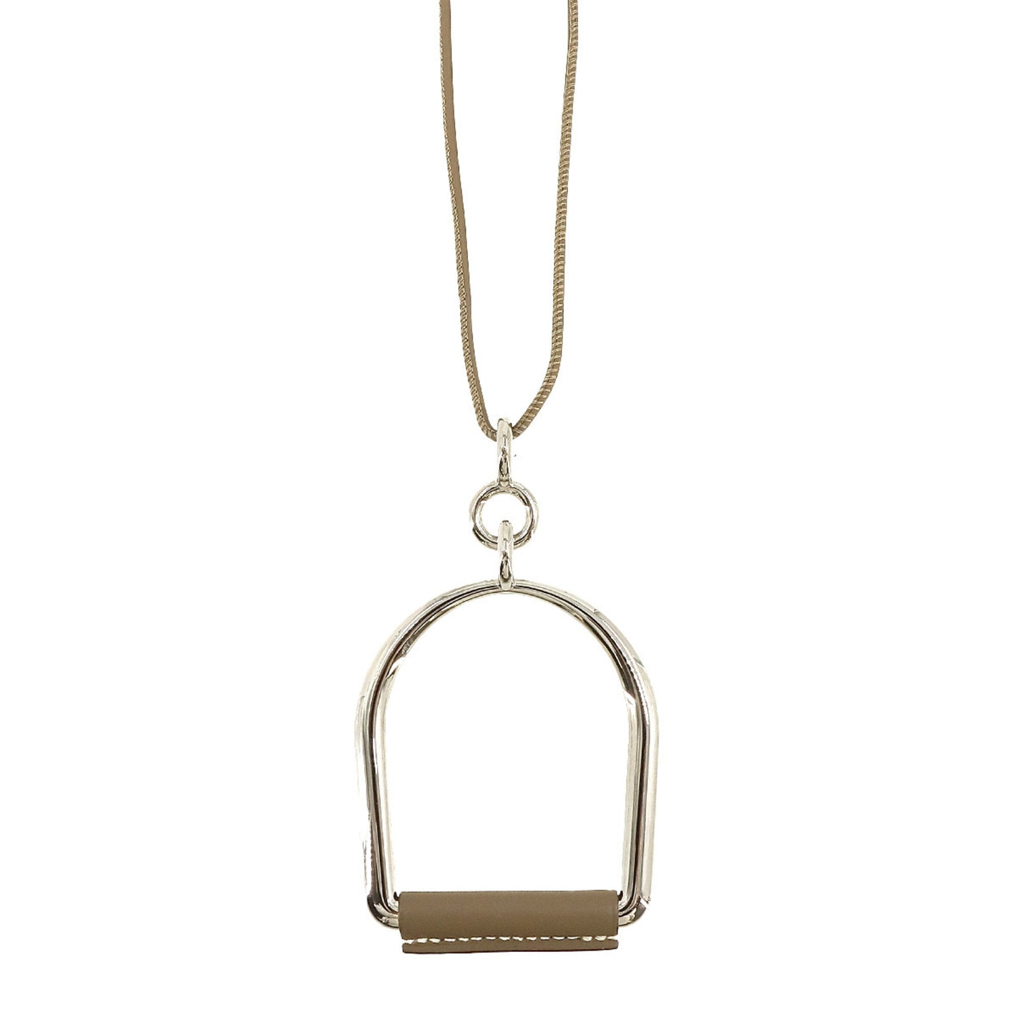 Image of HERMES Heritage Equestre GM Necklace Silver Etoupe