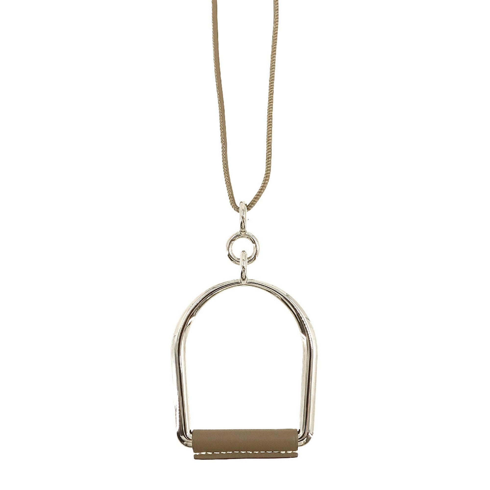 image of HERMES Heritage Equestre GM Necklace Silver Etoupe