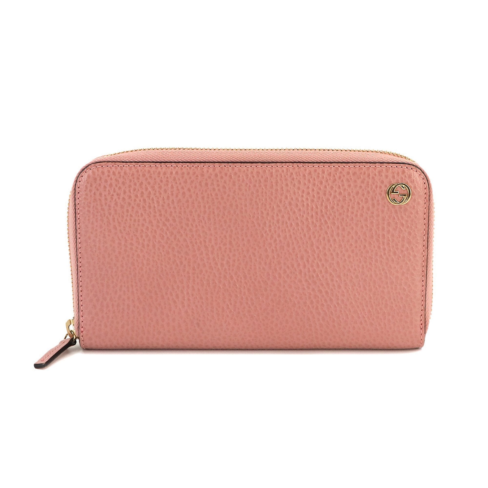 Interlocking G Round Long Wallet Leather Pink 449347 Hardware